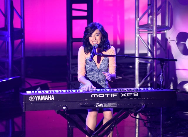 Christina Grimmie performs at What's Trending's Fourth Annual Tubeathon Benefiting American Red Cross on April 20, 2016, in Burbank, California.​ 