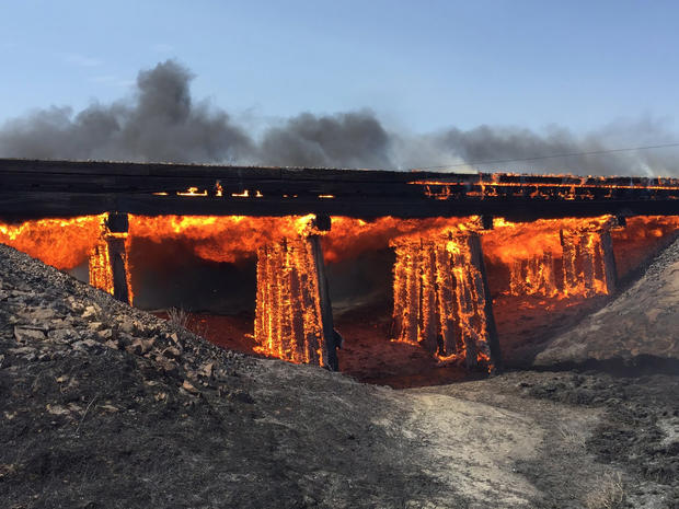Haswell fire railroad tressel on fire 