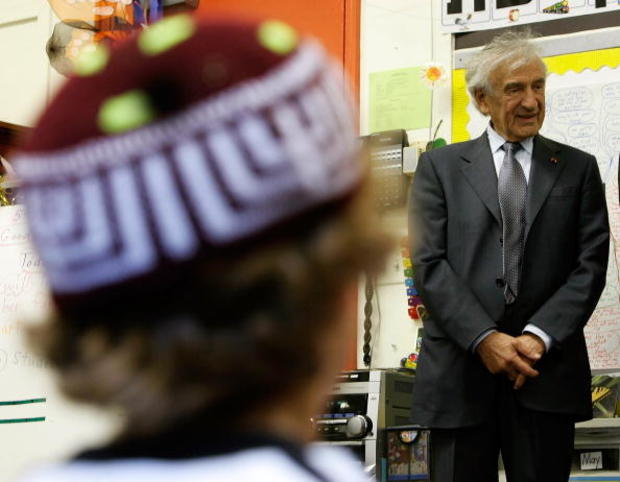 Elie Wiesel, Nobel Peace Prize recipient in 1986, tours a kindergarten class of the Jewish Primary Day School on May 27, 2008, in Washington, D.C. Wiesel, a Holocaust survivor, visited the school and spoke to 4th, 5th and 6th graders as part of JPDS' thir 