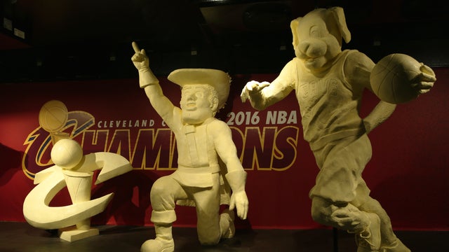 Some of the butter sculptures honoring the Cleveland Cavaliers' NBA basketball championship team are seen at the Ohio State Fair in Columbus, Ohio, July 18, 2016, in this photo provided by the American Dairy Association Mideast. 