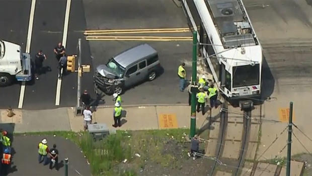 SUV Crashes With Light Rail In Newark 