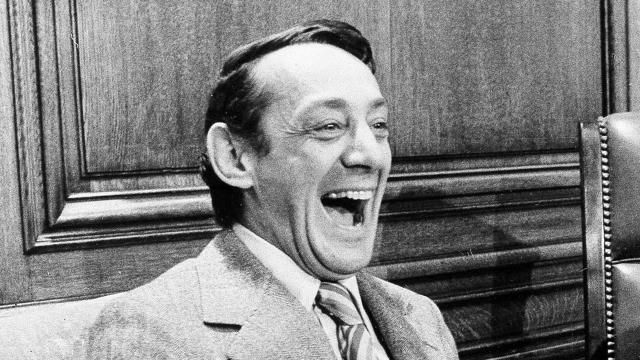 San Francisco Supervisor Harvey Milk reacts in the mayor's office during the signing of the city's gay rights bill in San Francisco in April 1977. 