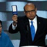Khizr Khan, whose son, U.S. Army Capt. Humayun Khan, was one of 14 American Muslims who died serving in the U.S. Army in the 10 years after the 9/11 attacks, offers to loan his copy of the Constitution to Republican presidential nominee Donald Trump, as h 