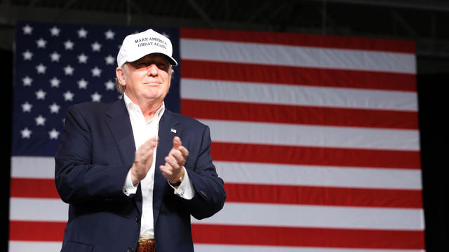 Republican presidential candidate Donald Trump addresses supporters at the Summit Sports and Ice Complex on Aug. 19, 2016, in Diamondale, Michigan. 