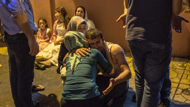 Relatives grieve at a hospital Aug. 20, 2016, in Gaziantep following a late night militant attack on a wedding party in southeastern Turkey. 