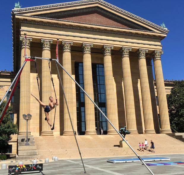 Nicole Burgio on trapeze on the steps of the Philadelphia Museum of Art2 