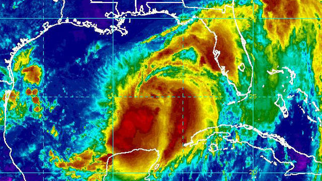 Tropical Storm Hermine barrels toward the Florida coast in this infrared satellite image captured at 1:15 p.m. ET on Aug. 31, 2016. 