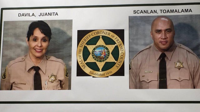 Photos of Fresno County Sheriff&rsquo;s Office correctional officers Juanita Davila and Toamalama Scanlan are seen during a press conference on Sept. 3, 2016. 