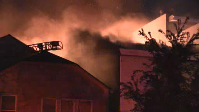 A structure fire burns in Chicago’s Heart of Chicago neighborhood early on Sept. 16, 2016. 