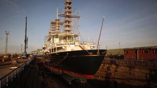 Workmen carry out painting and repairs on the Royal Yacht Britannia in a dry dock at Forth Ports, Jan. 13, 2012 in Edinburgh 