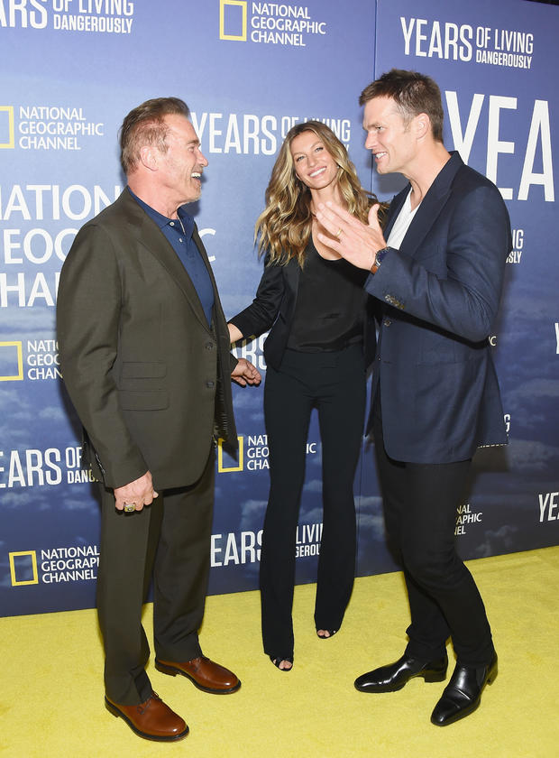 Arnold Schwarzenegger with Tom Brady and Gisele Bundchen 