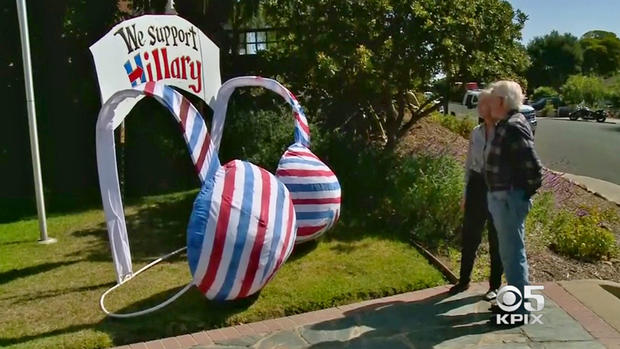 Bra Yard Sign Shows Support for Hillary Clinton 