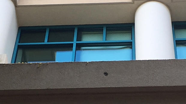 Bullet Mark on Concord Police Dept. Office Building 