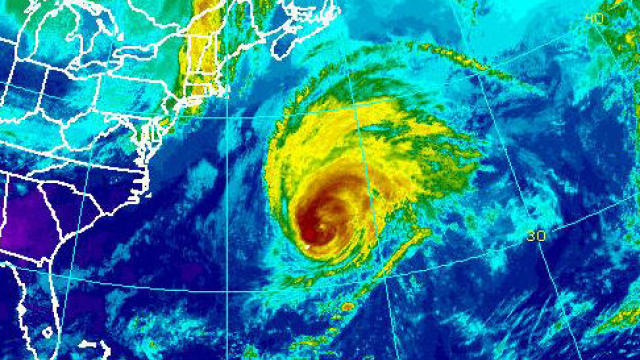 Hurricane Nicole is seen in the Atlantic Ocean in this infrared satellite image captured at 2:45 p.m. ET on Oct. 13, 2016. 