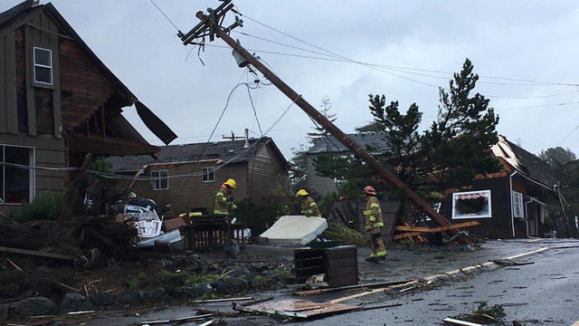 Crews work the scene after a tornado hit Manzanita, Oregon, on Oct. 14, 2016. 