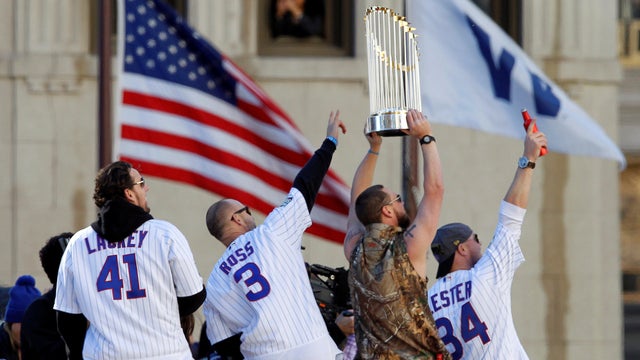 Chicago Cubs celebrate winning the team’s first World Series in 108 years during a victory parade in Chicago, Illinois, Nov. 4, 2016. 