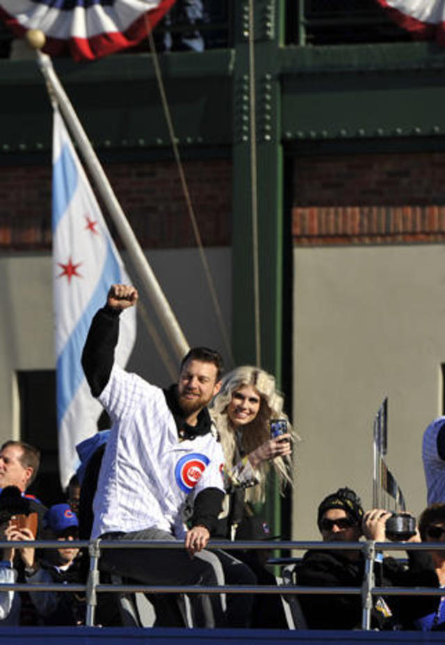 Jon Lester & Anthony Rizzo hold the World Series Championship Trophy during  the Chicago Cubs World Series victory parade on November 4, 2016, at Grant  Park in Chicago, IL Photo Print 