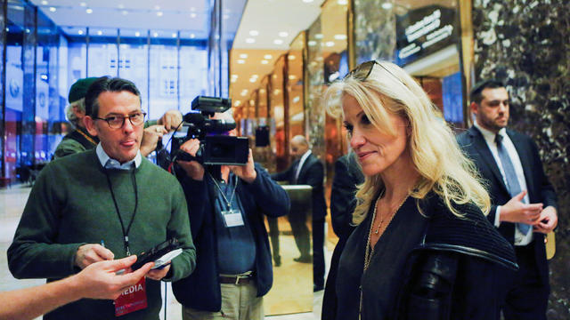 Donald Trump’s campaign manager, Kellyanne Conway, speaks with reporters as she arrives at President-elect Donald Trump’s Trump Tower in New York Nov. 12, 2016. 