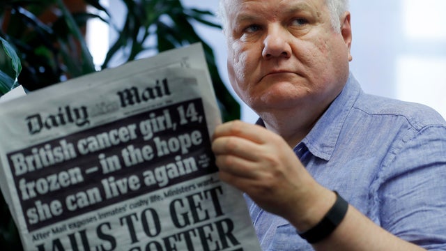 Garret Smyth poses for a photograph during an interview with The Associated Press in London Nov. 18, 2016. Smyth was the first British resident to sign up for the cryonic preservation process. 