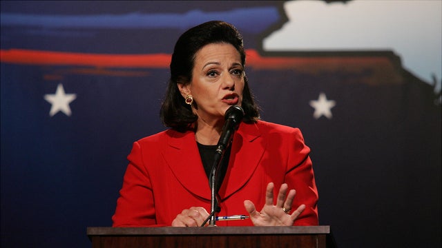 Candidate Kathleen Troia &ldquo;K.T.&rdquo; McFarland debates against John Spencer for the republican Senate nomination on the campus of Pace University in New York on Aug. 9, 2006. 