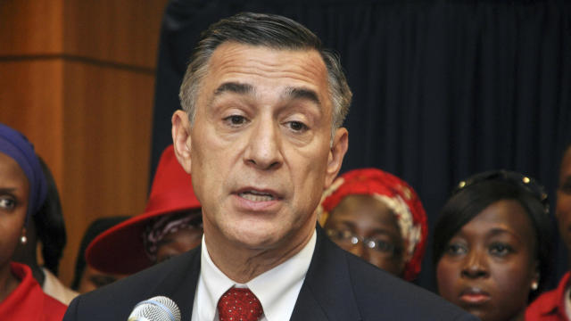 In this Aug. 4, 2015, file photo, U.S. Rep. Darrell Issa, R-Calif., speaks at a news conference at the U.S Embassy in Abuja, Nigeria. 