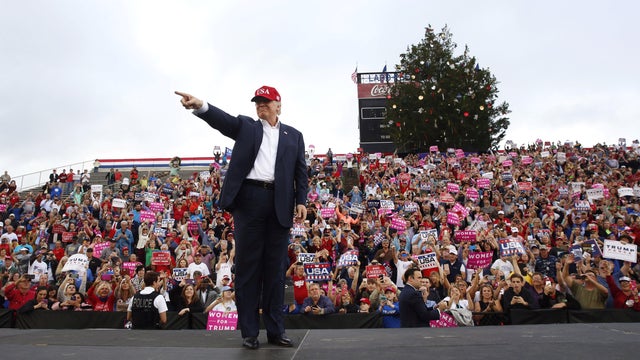 President-elect Donald Trump arrives to speak during a USA Thank You Tour event in Mobile, Alabama, Dec. 17, 2016. 