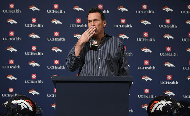 Denver Broncos head coach Gary Kubiak announces his retirement at the team's headquarters in Englewood, Colorado., 