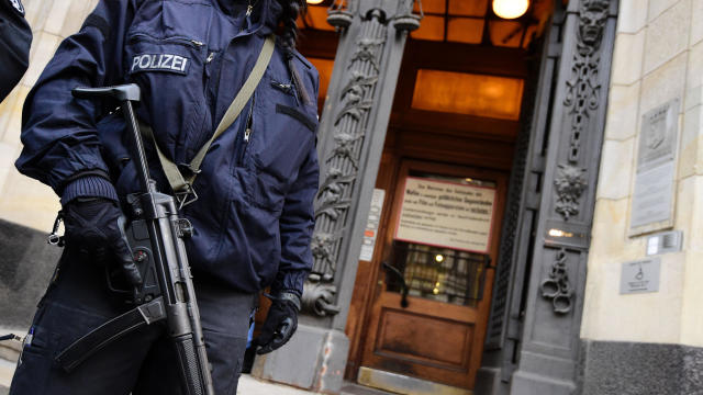 Police secure the area in front of Berlin’s supreme court during a trial against an alleged Islamic State of Iraq and Syria jihadist on Jan. 4, 2017, in Berlin. 