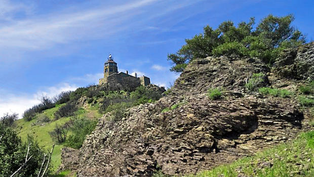 Mount Diablo Summit Lookout Building with Rocky Outcrop in Foreground 