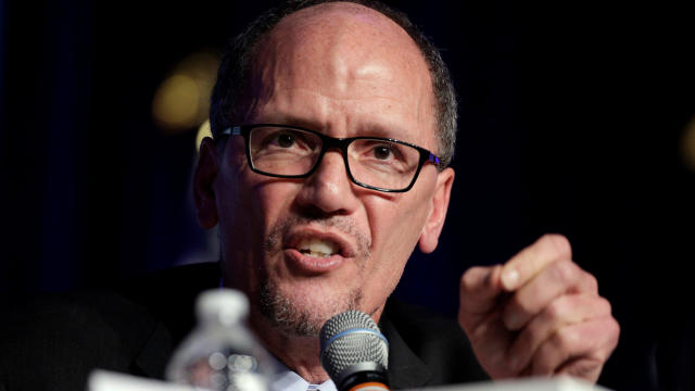 Former Secretary of Labor Tom Perez, a candidate for Democratic National Committee chairman, speaks during a Democratic National Committee forum in Baltimore, Maryland, Feb. 11, 2017. 