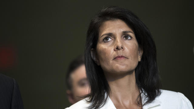 U.S. Ambassador to the United Nation Nikki Haley speaks to reporters at the United Nations headquarters March 27, 2017, in New York City. 