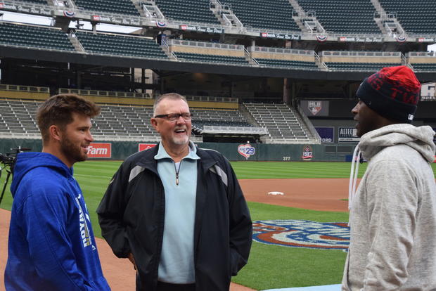 Bert Blyleven with former Twin Dew Butera and LaTroy Hawkins 