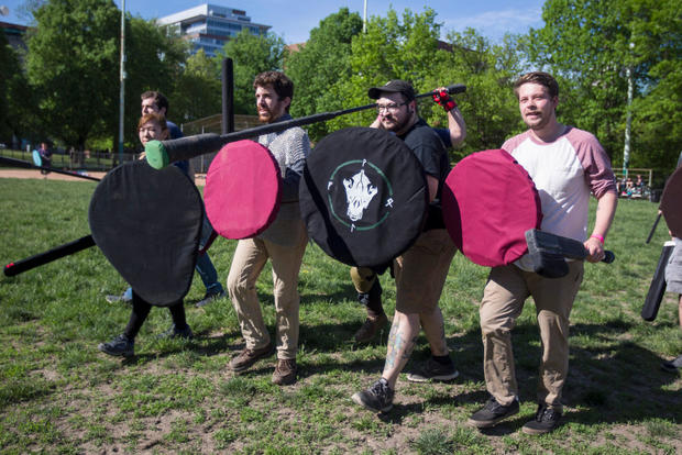 Fantasy Costume Play Group Holds Medieval-Style Battle In Boston 