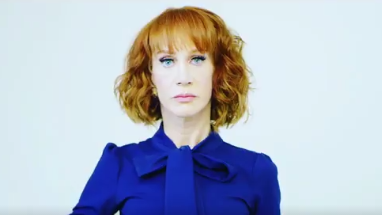 Kathy Griffin is seen in a video in which she posed with a bloodied replica of the head of President Trump. 