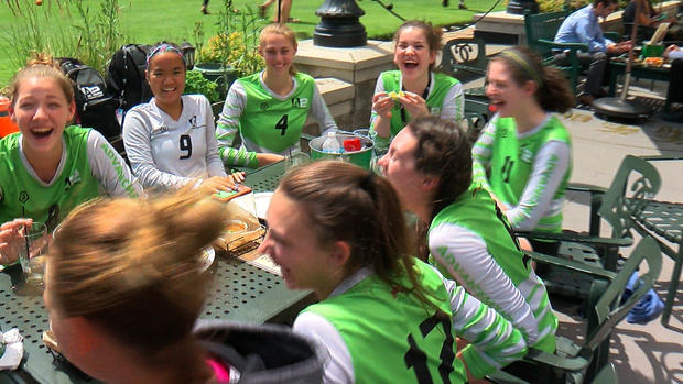 Teen Volleyball Players Eat In Downtown Minneapolis 