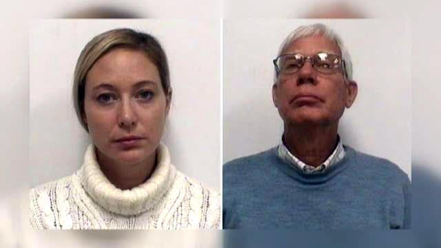 Molly Corbett and her father, former FBI agent Thomas Martens, are seen in a combination of booking photos provided to CBS affiliate WFMY-TV of Greensboro, North Carolina. 