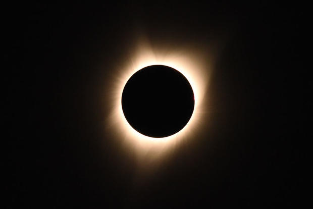 The moon blocks the sun during a total solar eclipse in 2017 
