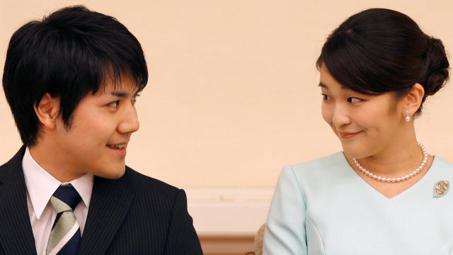 Princess Mako, the elder daughter of Prince Akishino and Princess Kiko, and her fiance Kei Komuro smile during a press conference to announce their engagement at the Akasaka Estate in Tokyo, Japan, Sept. 3, 2017. 