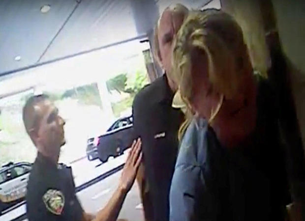 Nurse Alex Wubbels is seen during an incident at University of Utah Hospital in Salt Lake City in this still photo taken from police body-worn camera video taken July 26, 2017, and provided Sept. 1, 2017. 