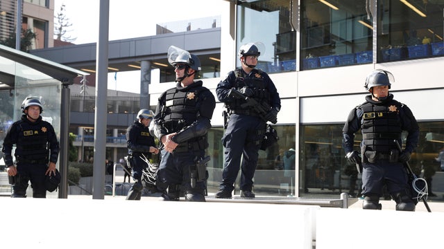 Counter-demonstrators rally against planned speech by conservative political commentator Ben Shapiro at UC Berkeley in Berkeley, California 