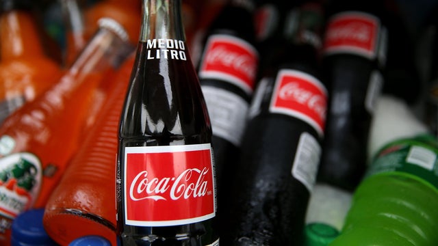 Bottles of soda are displayed in a cooler in a food truck on June 10, 2015, in San Francisco, California. 
