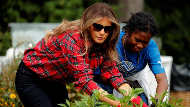 U.S. First Lady Melania Trump delivers remarks to military personnel and families at Joint Base Andrews in Maryland 