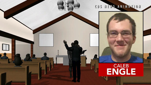 A photo of Robert Caleb Engle, an usher at Burnette Chapel Church of Christ in Nashville, Tennessee, is inset in an image capture of an animation of a deadly shooting at the church on Sept. 24, 2017. 