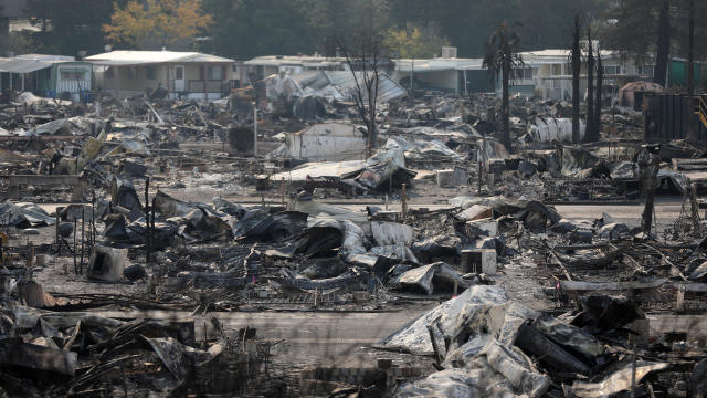 The remains of a mobile home park that was the scene of fatalities when it was destroyed in a wildfire are seen in Santa Rosa, California, Oct. 15, 2017. 