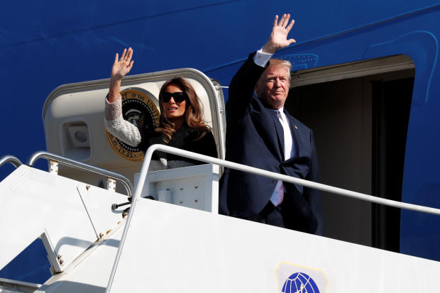 U.S. President Donald Trump and first lady Melania Trump arrive on Air Force One at U.S. Air Force Yokota base in Fussa 