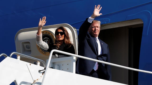 U.S. President Donald Trump and first lady Melania Trump arrive on Air Force One at U.S. Air Force Yokota base in Fussa 