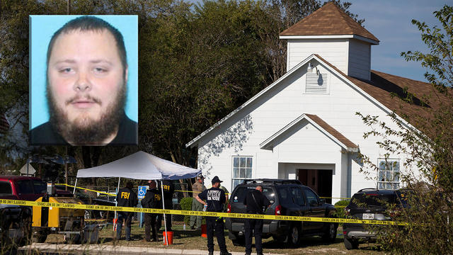 Law enforcement officials investigate a mass shooting at the First Baptist Church in Sutherland Springs 