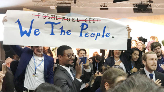 Protesters interrupt a U.S. government pro-coal event during the COP23 UN Climate Change Conference 2017 in Bonn 