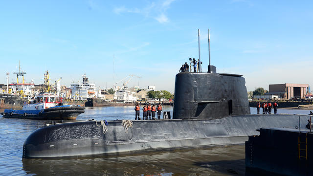 The Argentine military submarine ARA San Juan and crew are seen leaving the port of Buenos Aires 