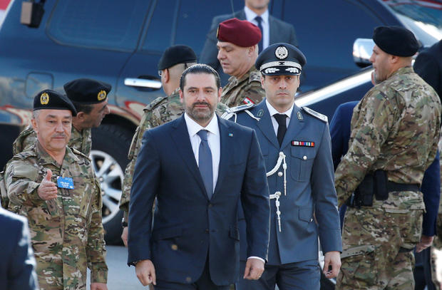 Saad al-Hariri, who announced his resignation as Lebanon's prime minister from Saudi Arabia arrives to attend a military parade to celebrate the 74th anniversary of Lebanon's independence in downtown Beirut 